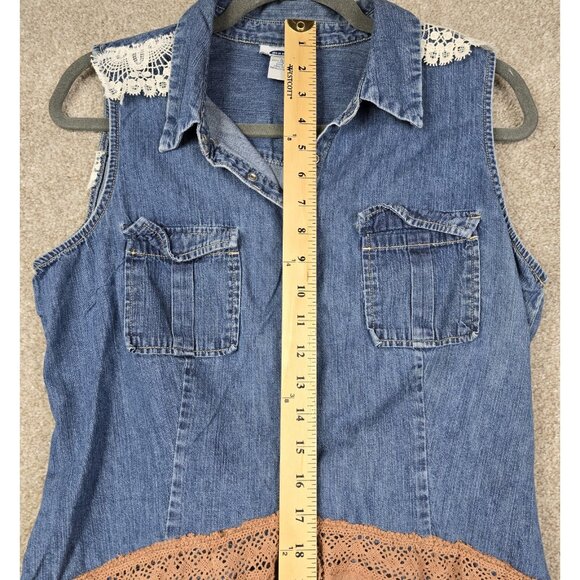OOAK Magnolia Boho Indie Upcycled Western Denim Vest Duster Beach Cover Up Sz L - Picture 14 of 16